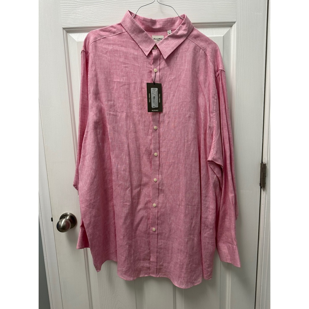Murano Baird McNutt Linen Shirt Mens 3XT Pink Long Sleeve Tall Button Down NEW